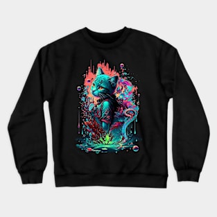 Rainbow-Colored Cat Pops Out Crewneck Sweatshirt